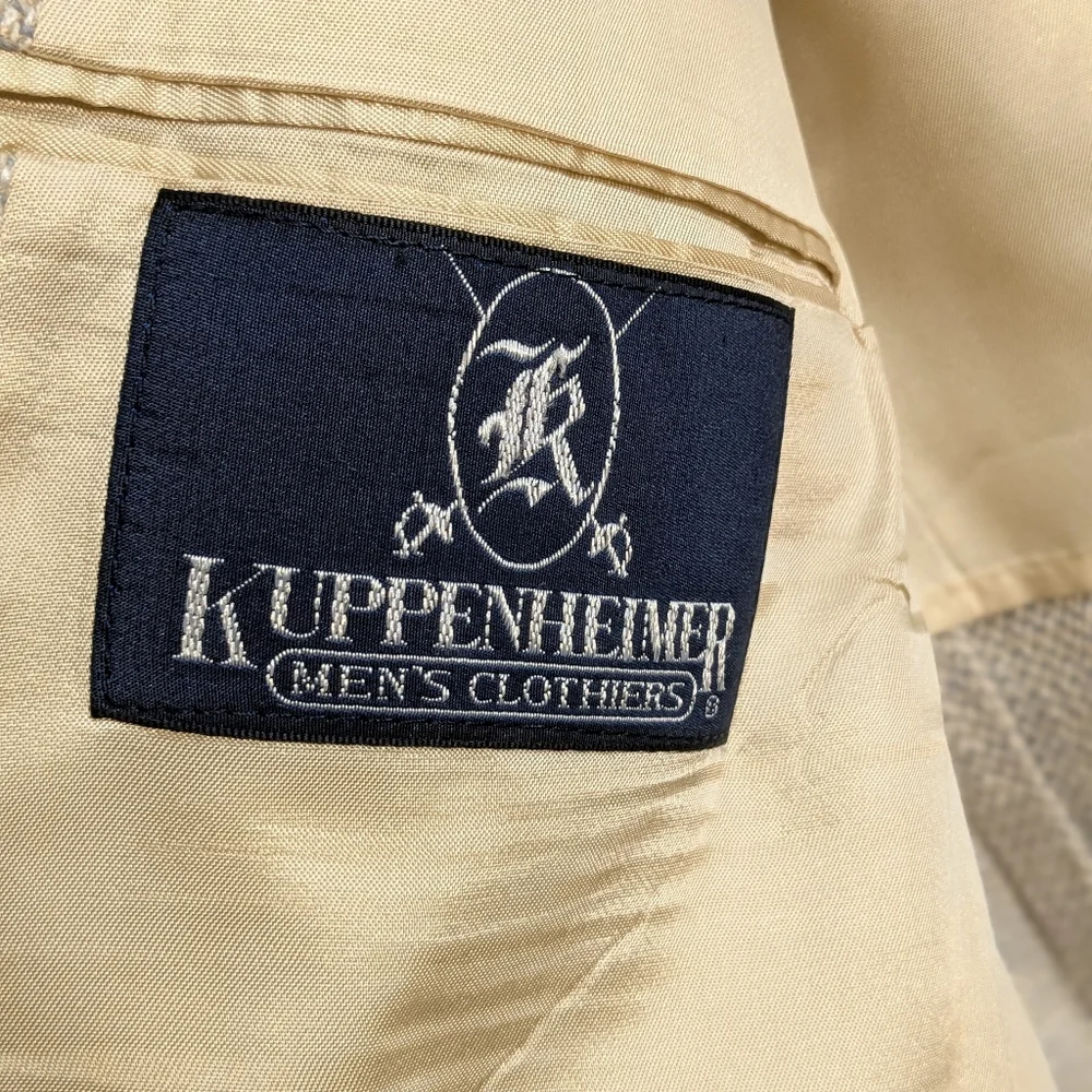 Vintage Kuppenheimer Tweed Sport Coat Wool Blazer Jacket Beige Winter Men's 46L
